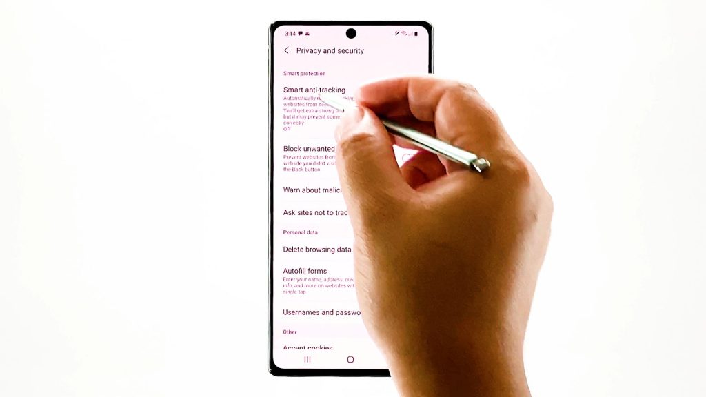 remove tracking cookies note20 samsung browser smartanti