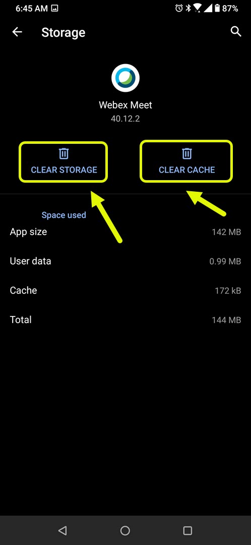 tap clear storage and clear cache