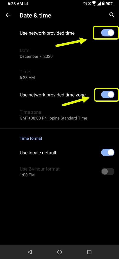 turn on time and date auto setting