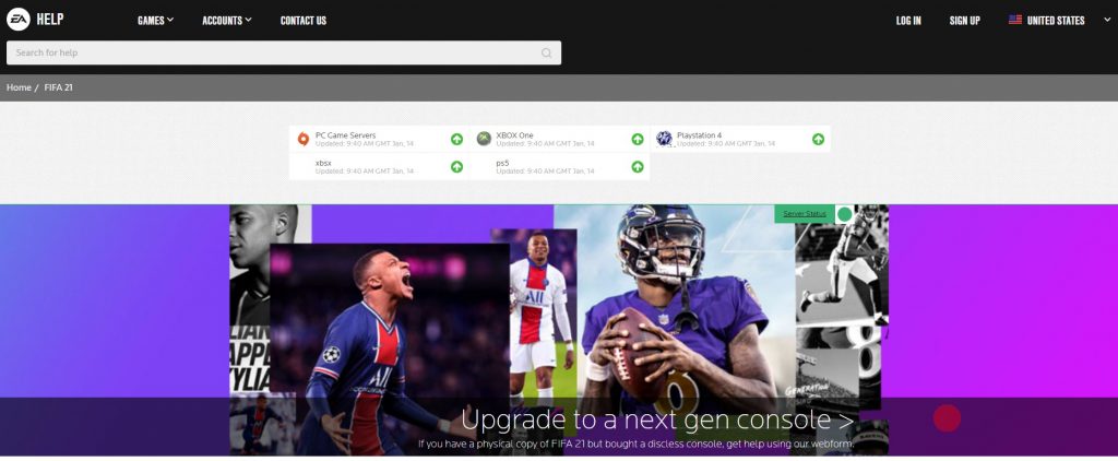 FIFA 21 server status