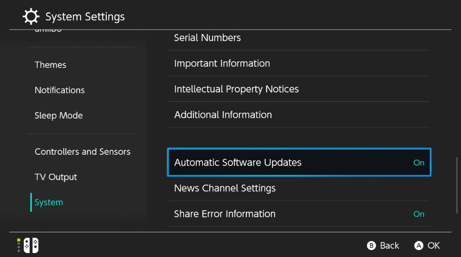 Nintendo Switch automatic software updates