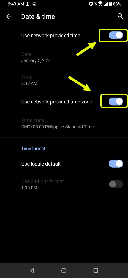 Turn off automatic data and time