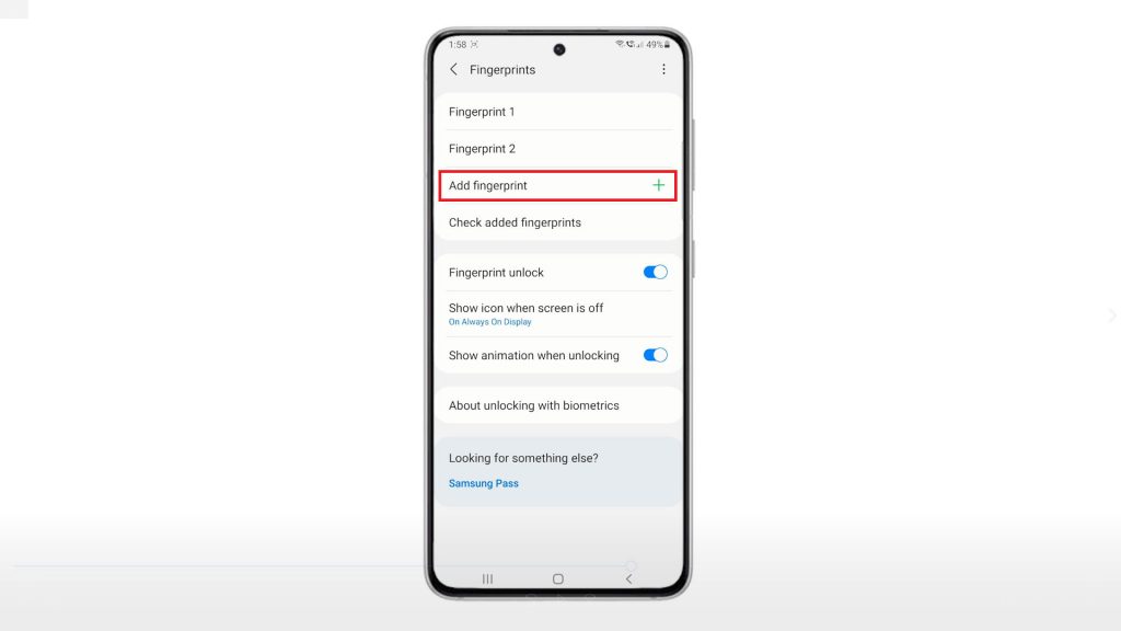 add fingerprint galaxy s21 addfngrprnt