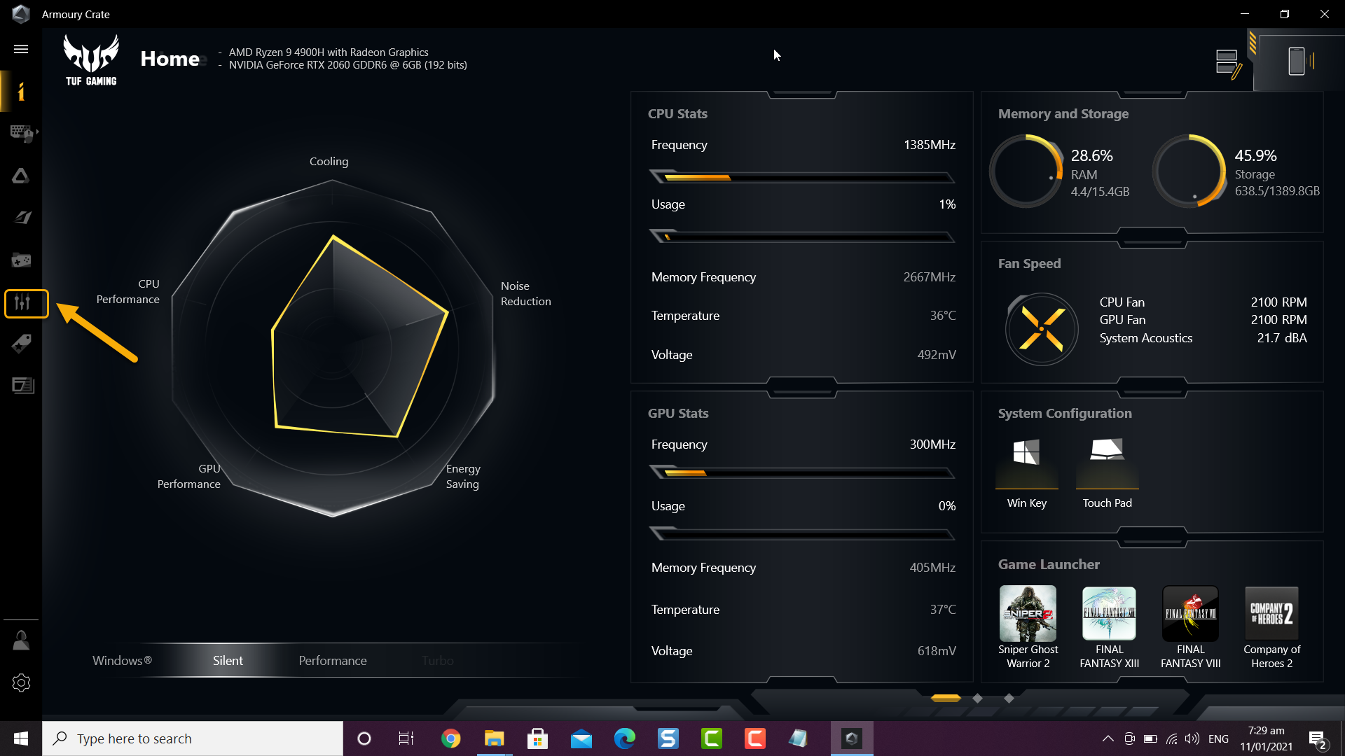 Using scenario profile on your Asus TUF laptop to optimize your work and gaming experience
