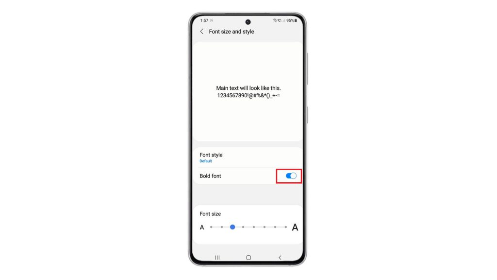 customize galaxy s21 font size and style bold