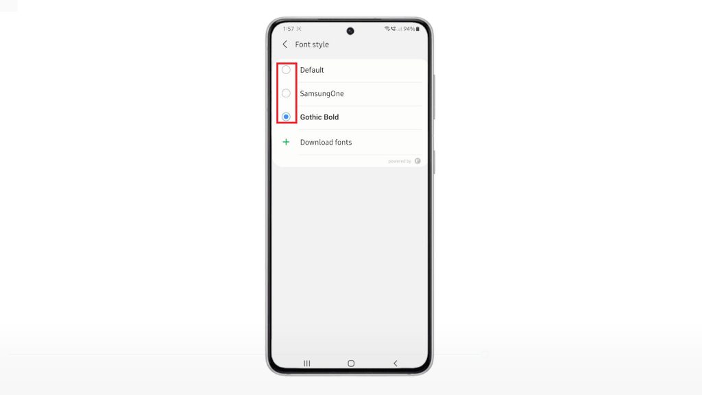 customize galaxy s21 font size and style radiobutton