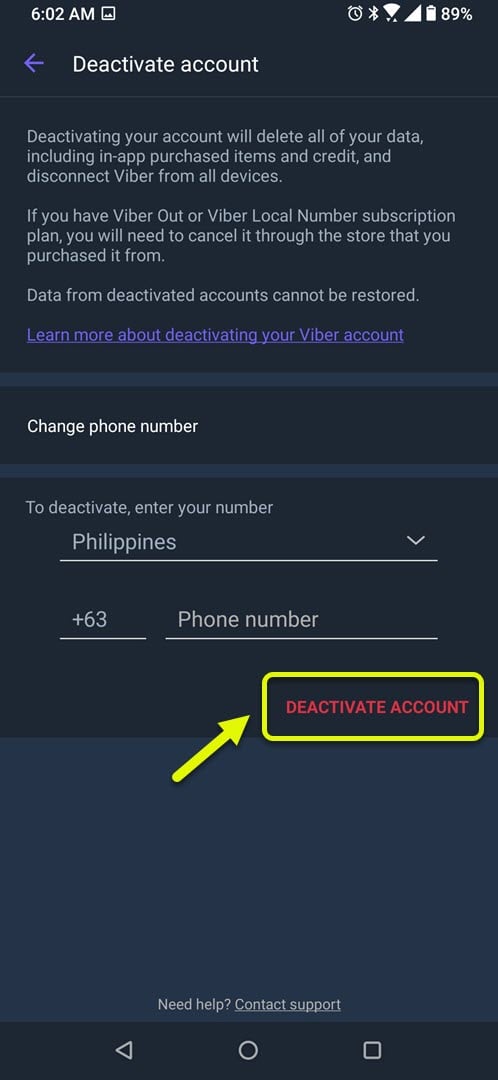 deactivating account