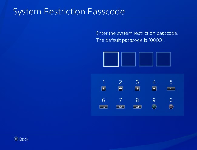 ps4 System restriction passcode