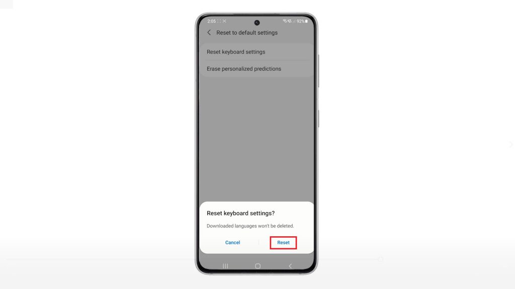 reset keyboard settings galaxy s21 confirm