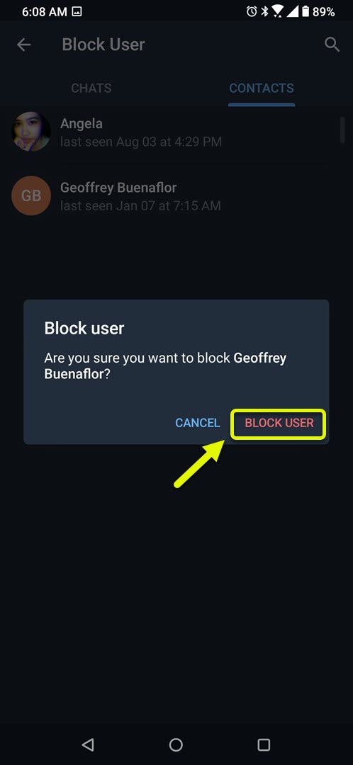 tap on block user