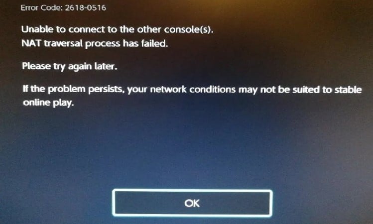 Nintendo switch error 2618 0516