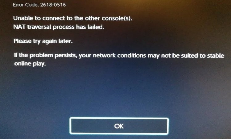 Nintendo switch error 2618 0516