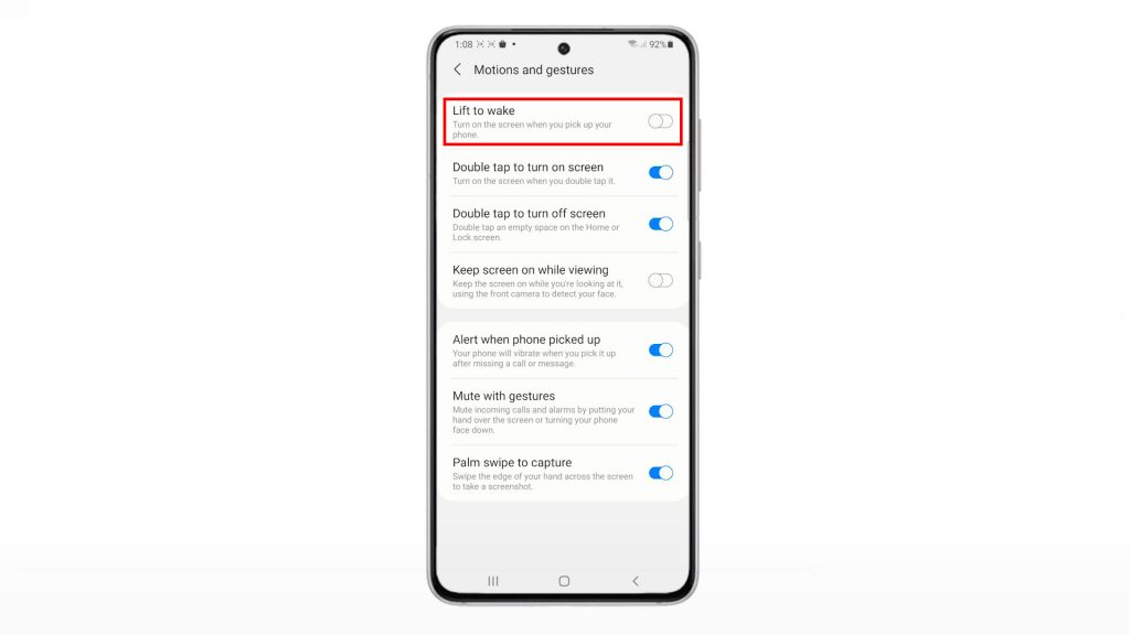 activate lift to wake gesture galaxy s21 switchON