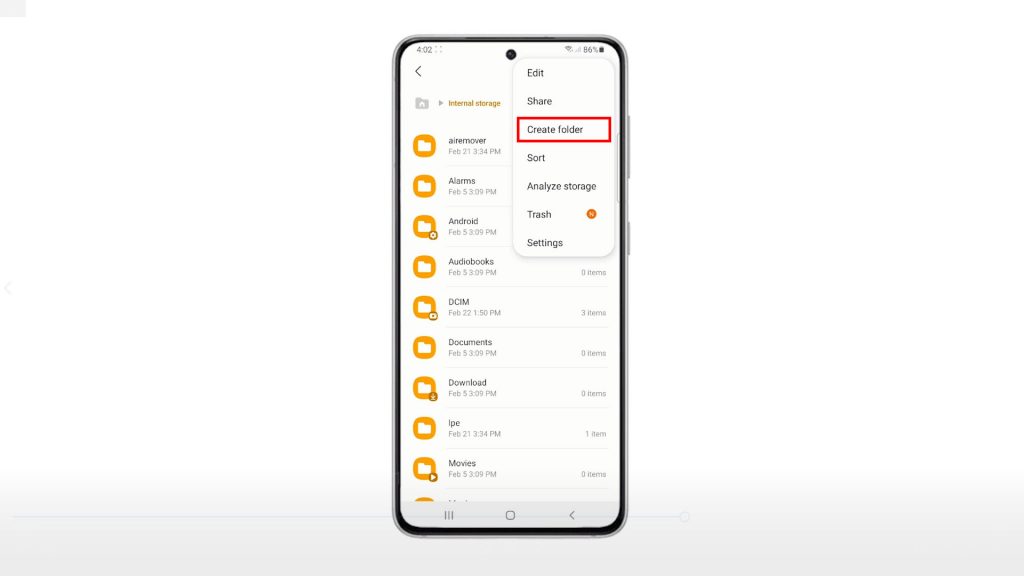 create new folder galaxy s21 createfolder