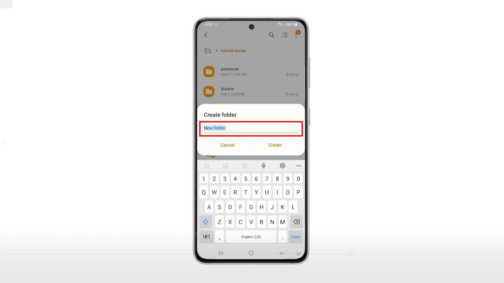 create new folder galaxy s21 foldername