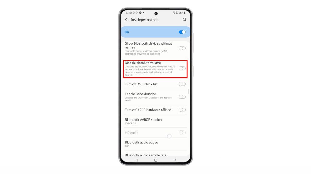 enable disable absolute volume galaxy s21 absvol 1