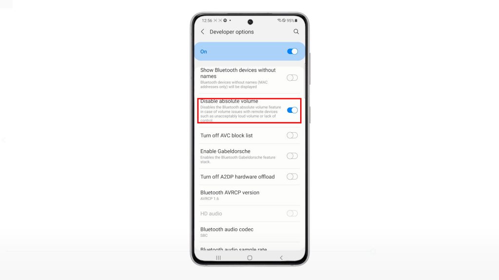 enable disable absolute volume galaxy s21 absvolON