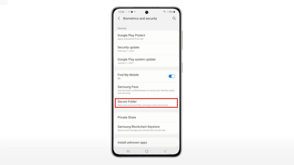 enable set up secure folder galaxys21 secfoldr