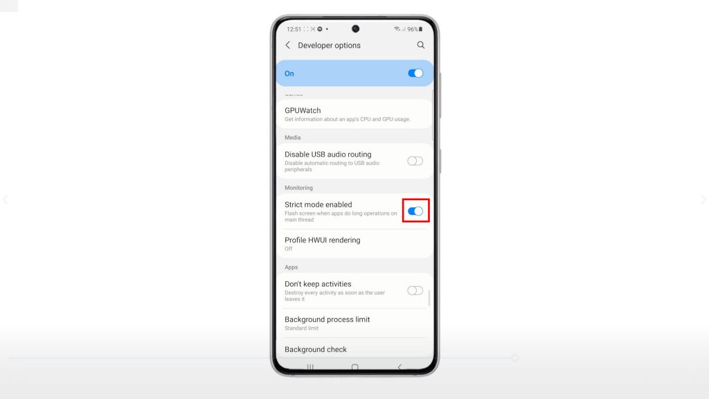enable strict mode galaxy s21 switchON