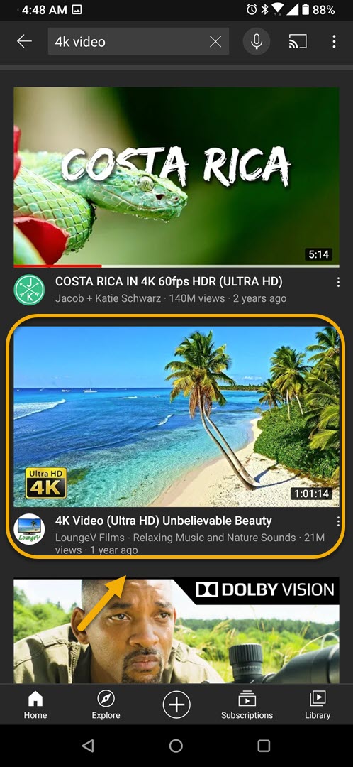 Watching YouTube videos in 4K resolution on your Android phone
