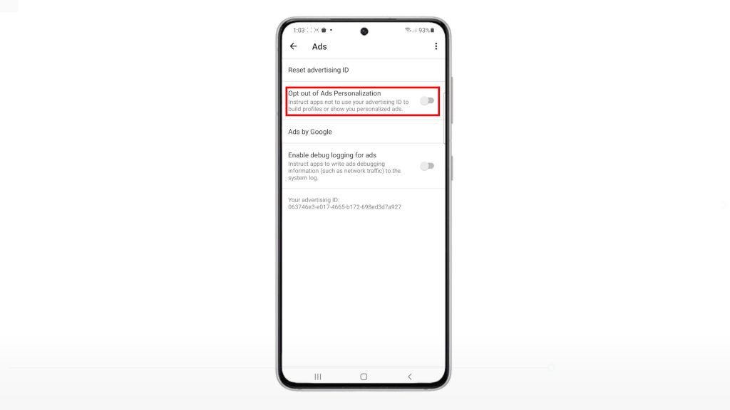 opt out of ads personalization galaxy s21 switchON