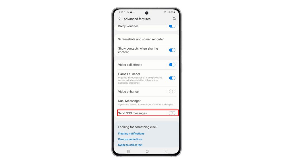 send sos messages galaxys21 sendsosswitchON