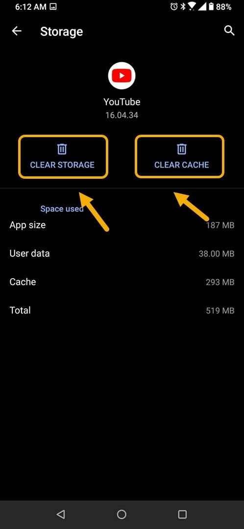 tap clear storage and cache