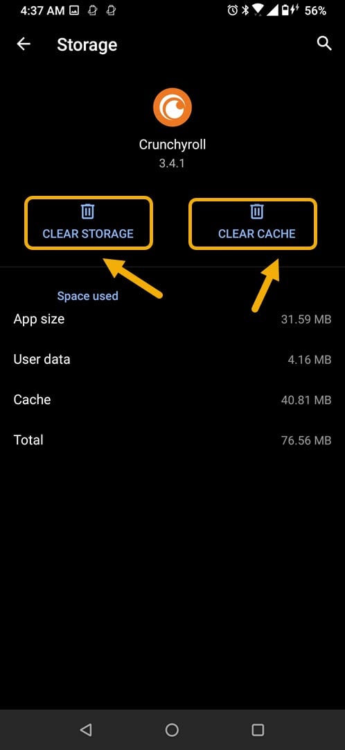 tap clear storage clear cache