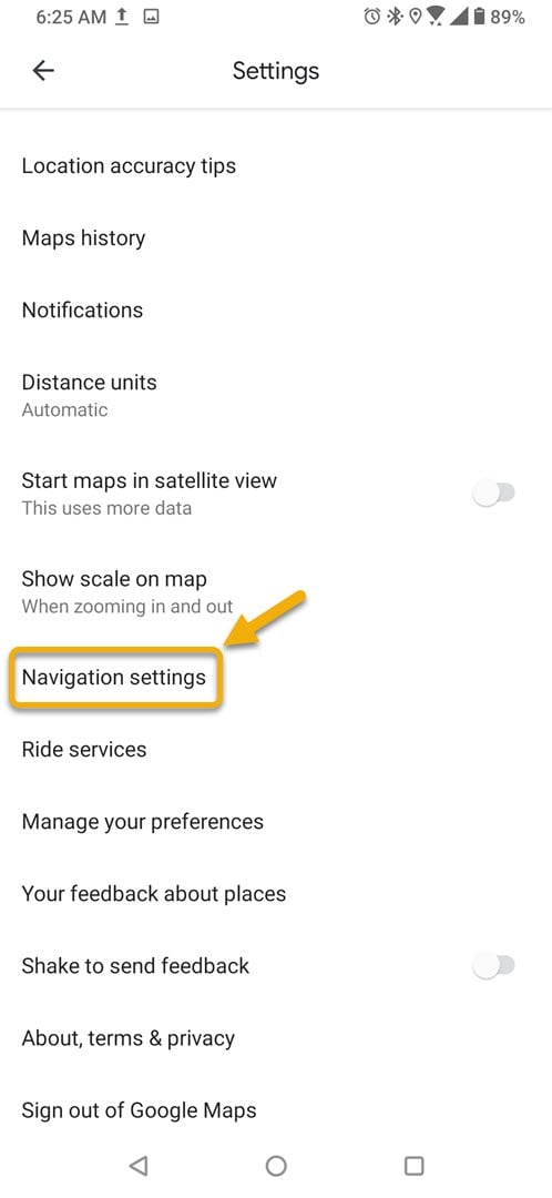 tap navigation settings