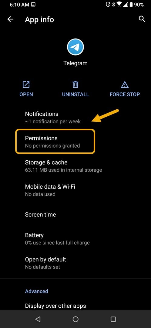 tap on permissions