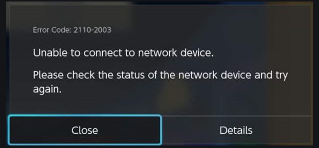 Nintendo Switch 2110 2003 error