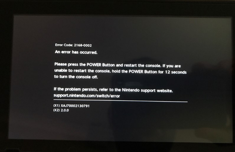 Nintendo switch error 2168 0002