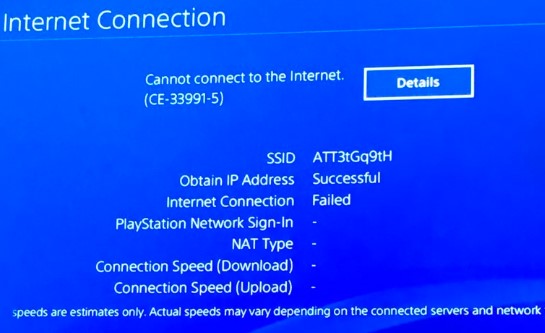 PS4 ce 33991 5 error