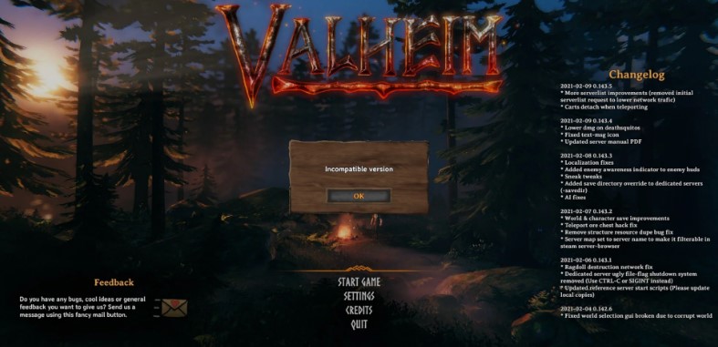 Valheim incompatible version error