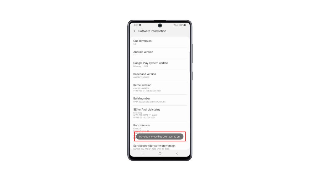 developer options galaxy a51 5