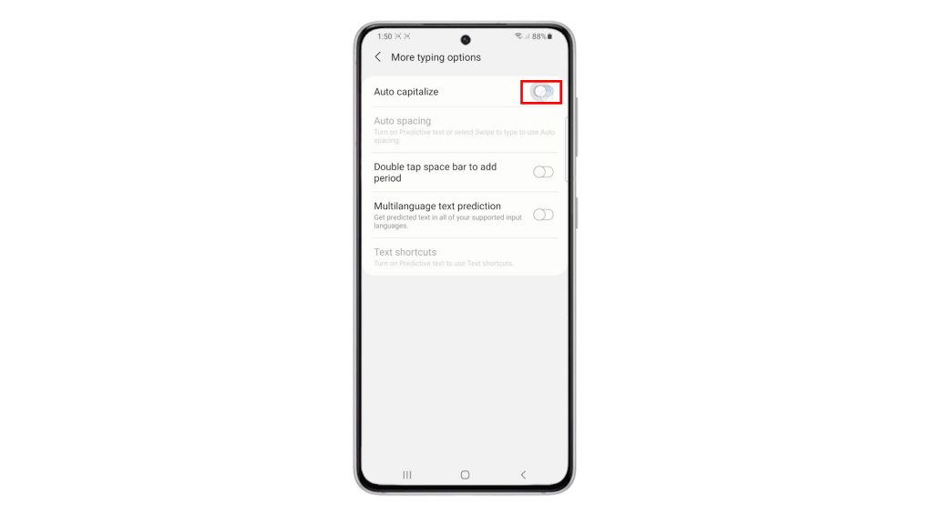 disable auto capitalization galaxys21 keyboard switchoff