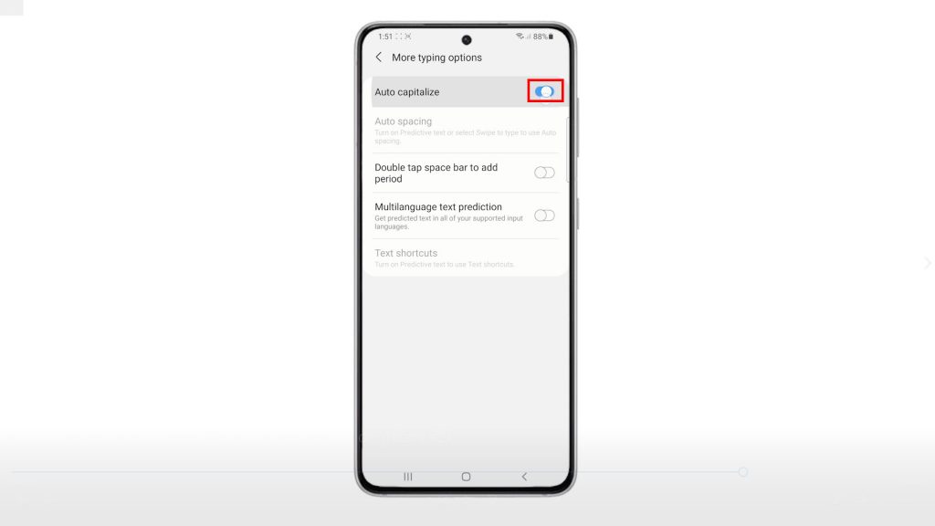 disable auto capitalization galaxys21 keyboard switchon