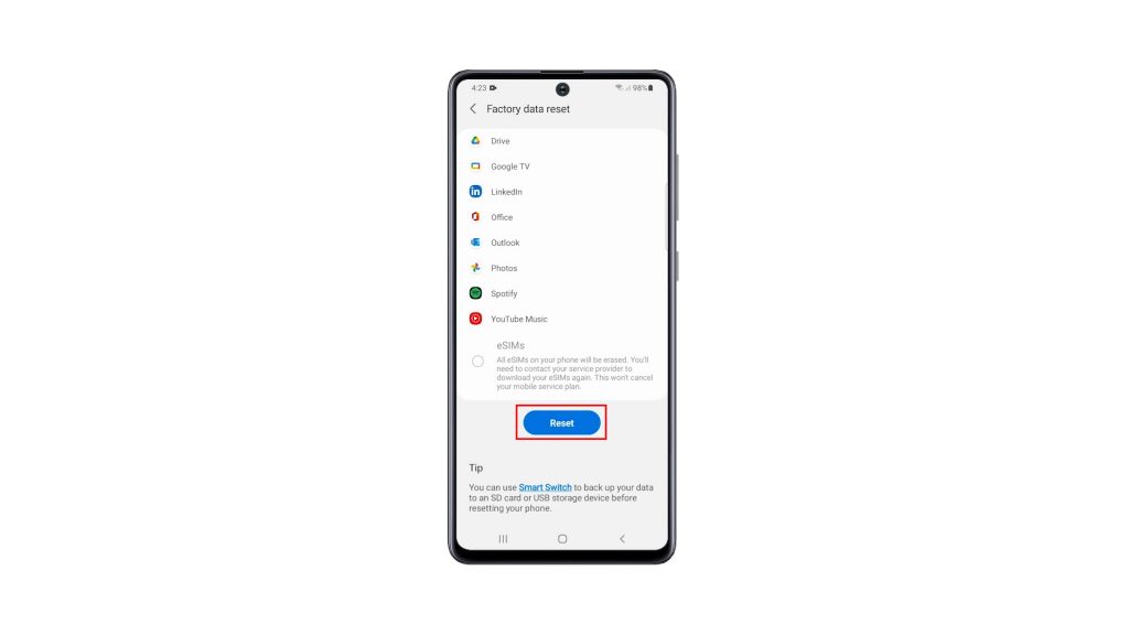 factory reset galaxy a51 5