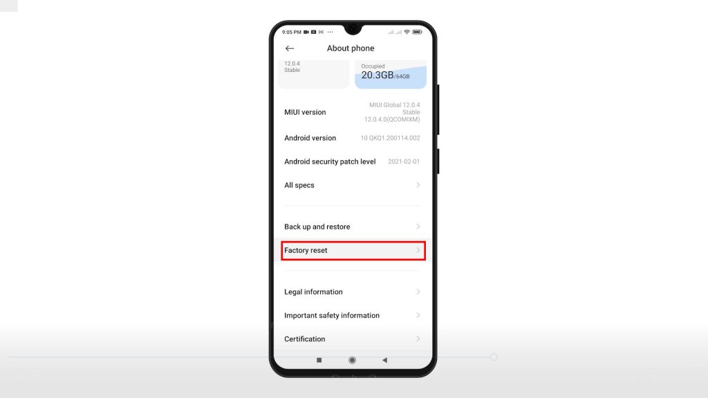 factory reset xiaomi redmi note8 pro via settings fr