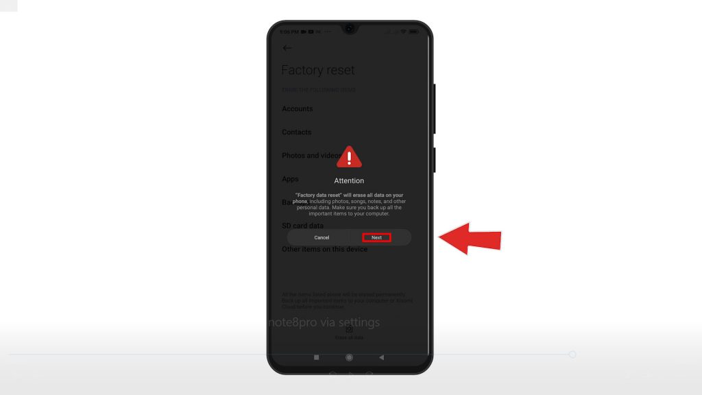 factory reset xiaomi redmi note8 pro via settings next