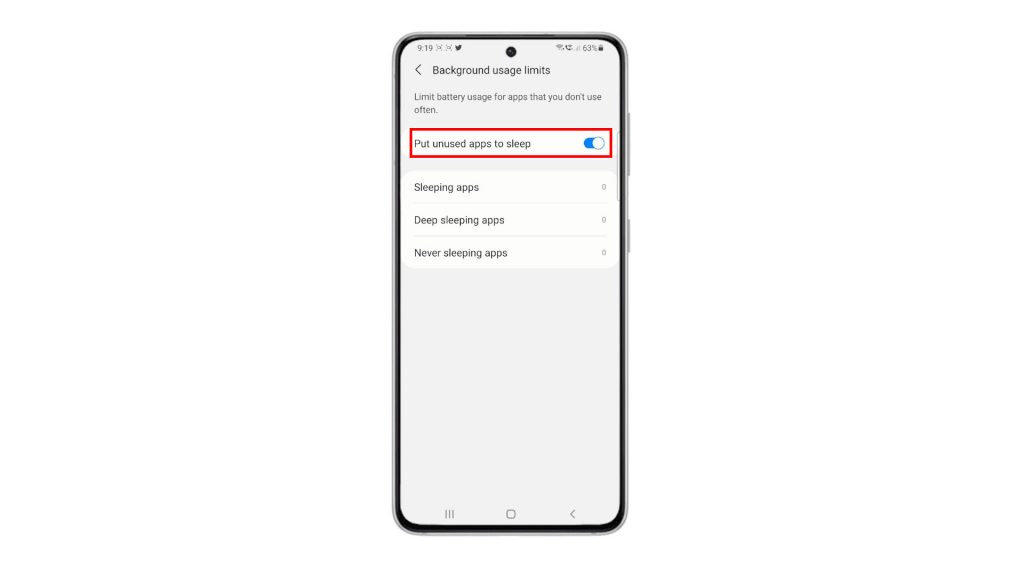 put unused apps to sleep galaxys21 switchON