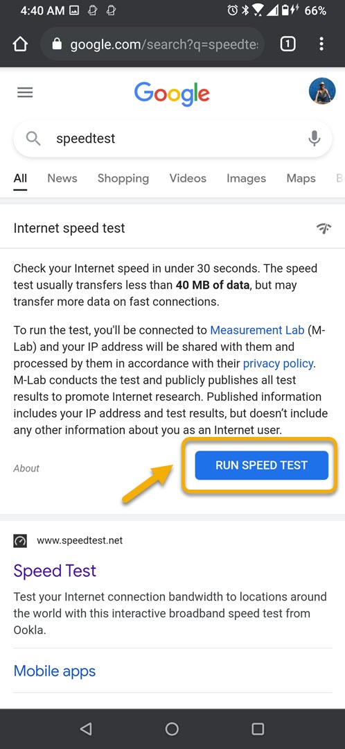run speed test