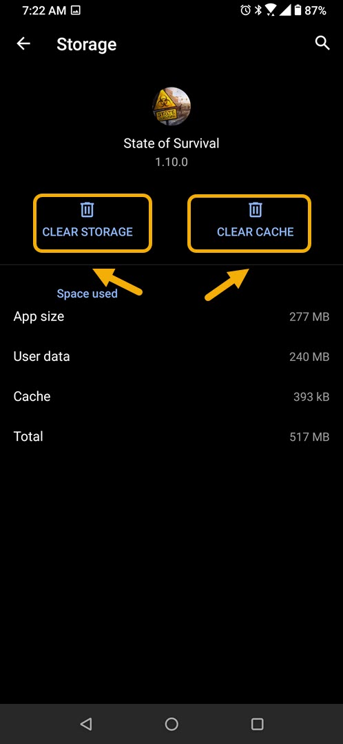 tap clear storage clear cache