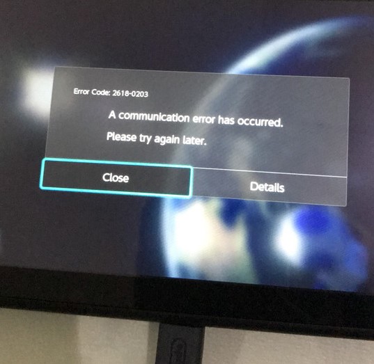 Nintendo Switch 2618 0203 error