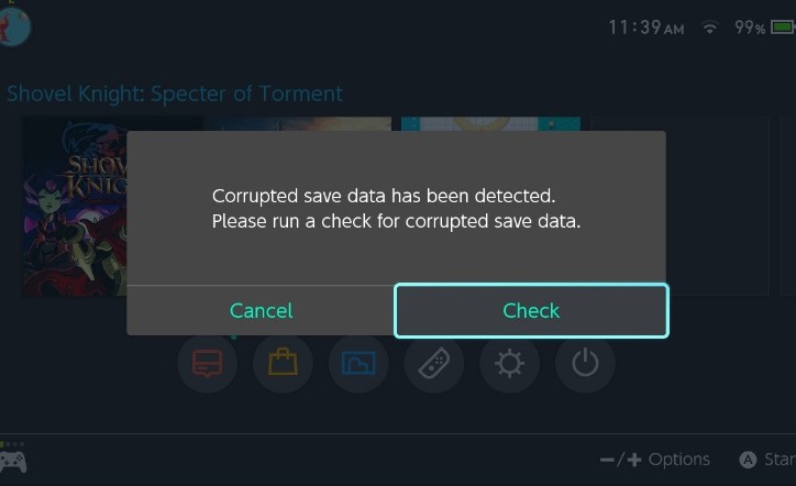 Nintendo Switch corrupted data