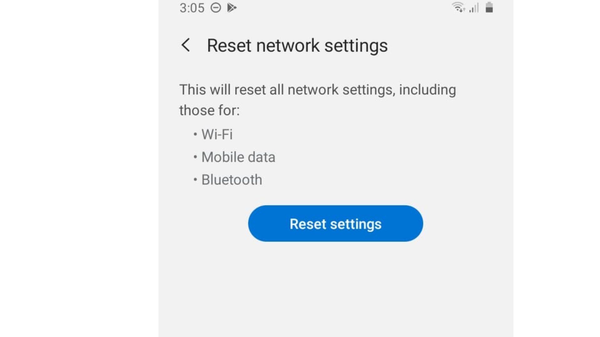 samsung galaxy a10 reset network settings