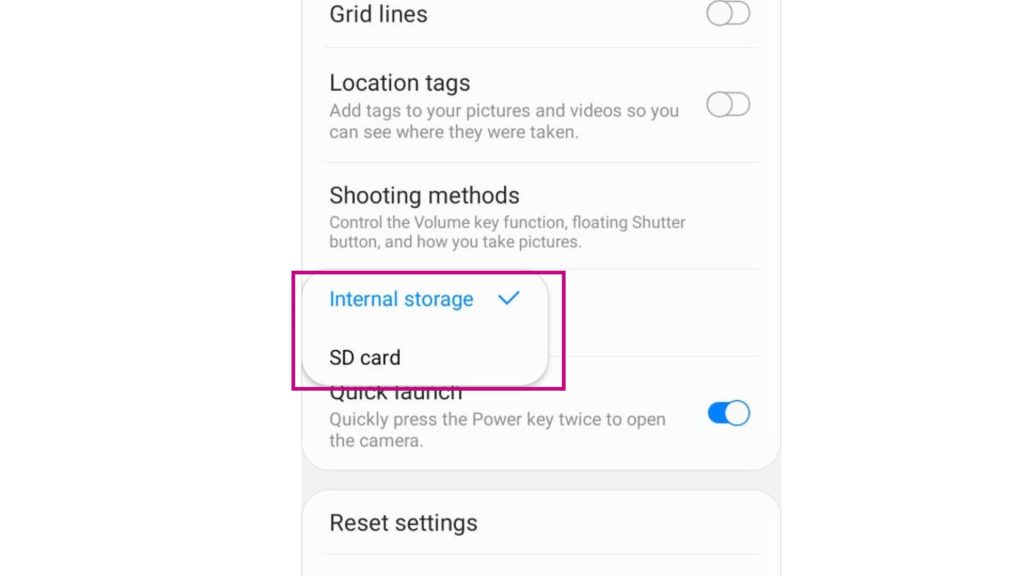 a10 select camera storage location