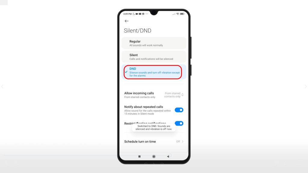 activate manage redmi note8pro do not disturb choosednd