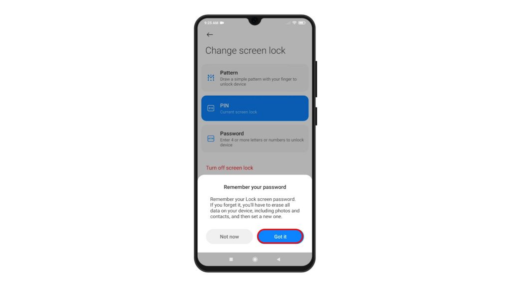 add new password xiaomi redmi note8pro gotit