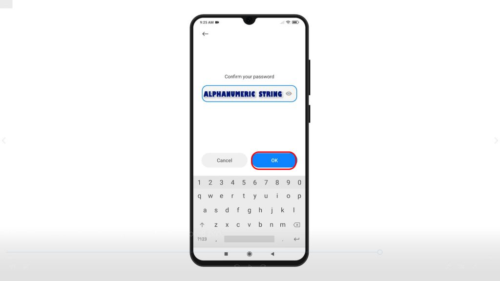 add new password xiaomi redmi note8pro okconfirm